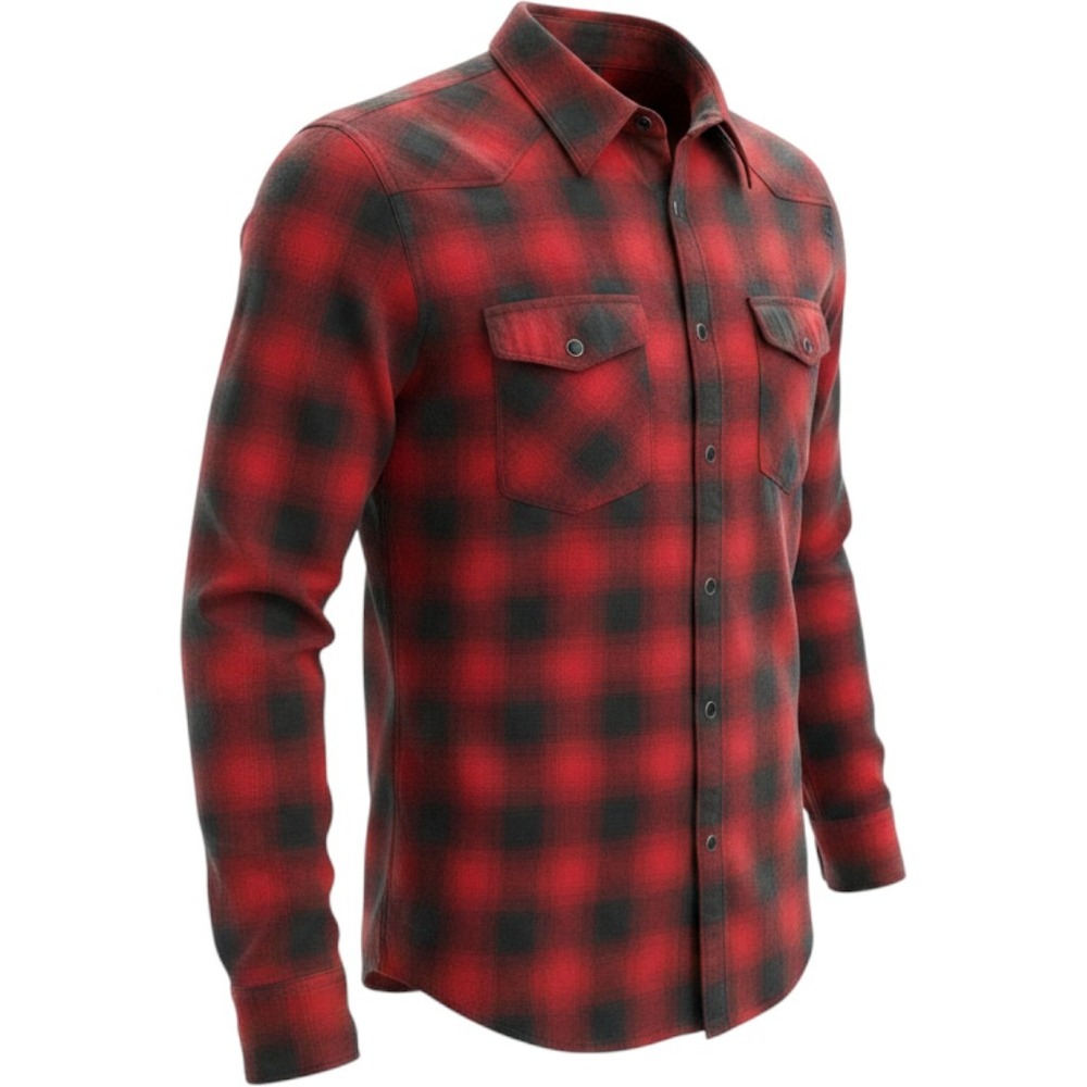 Lucky Brand Mens Saturday Stretch Flannel Shirt Red Black Plaid Western